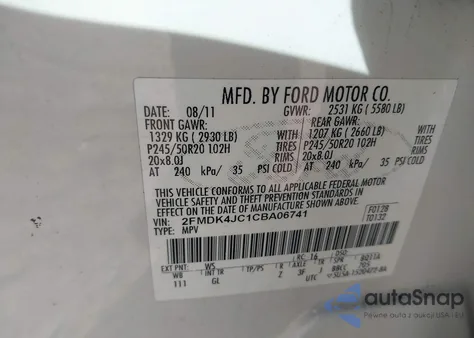 2012 Ford Edge Sel from USA, damaged, VIN 2FMDK4JC1CBA06741